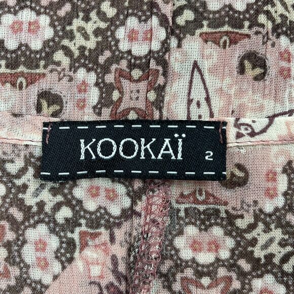 Kookai Mini Dress Size 2 Pink Brown Geometric Floral Long Sleeve Boho Hippie - Picture 10 of 12